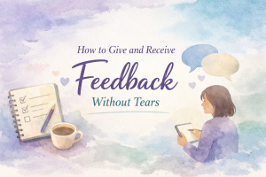 Feature image for blog post on giving and receiving feedback without tears using calm communication strategies